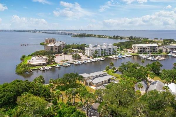 Aerial view of the Mertens marine center and the inland waterway